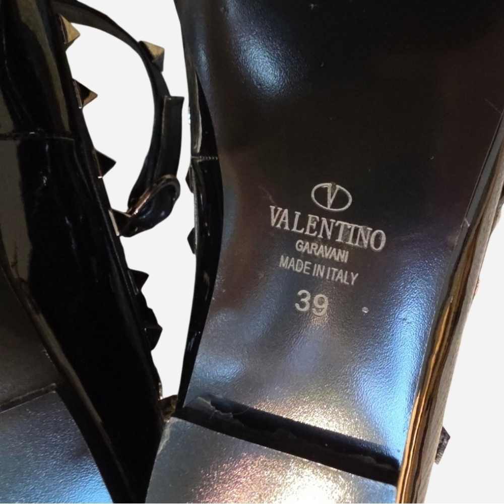 🖤 Nearly New Valentino Garavani Rockstud Black Patent Flats Ankle Strap, Sz8/39 - Picture 13 of 16